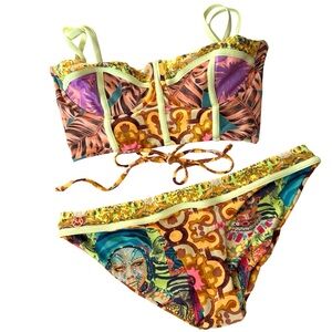 MAAJI 2 pieces bikinis Groovy Tiles in Yellow Multi underwire lace up top